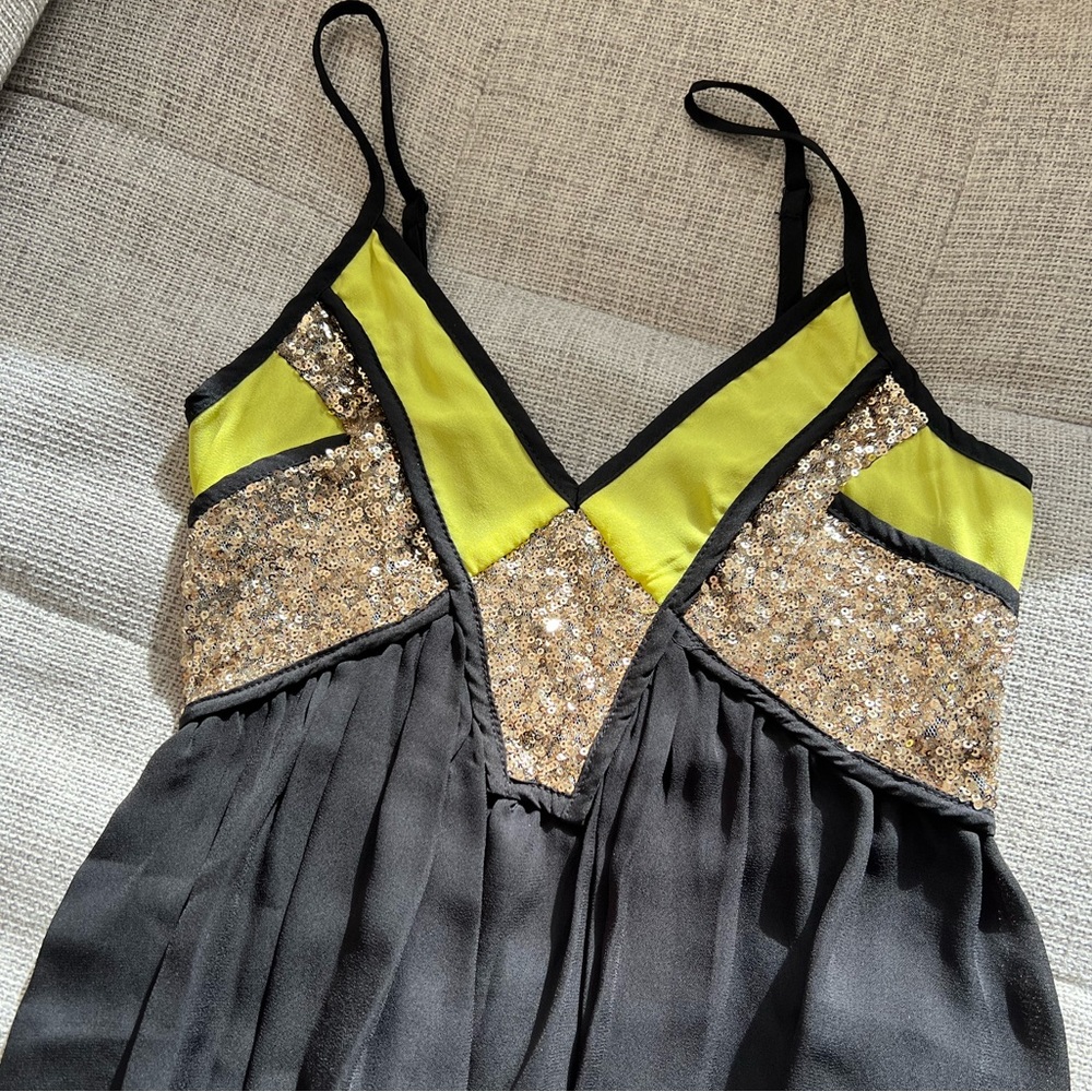 Revolve Gold Sequin Black Dress